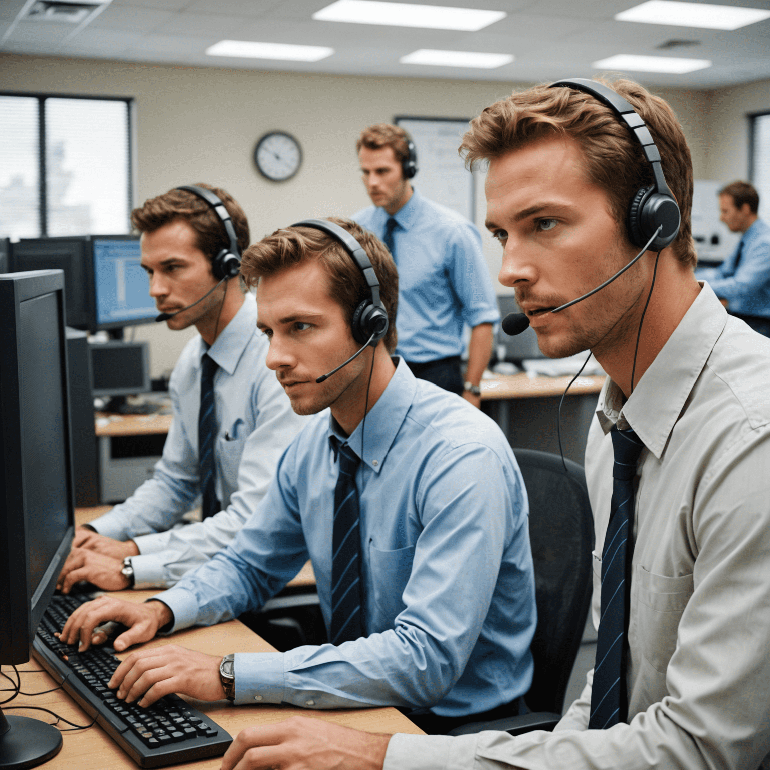 Imagen de un equipo de soporte técnico atendiendo llamadas y resolviendo problemas en computadoras